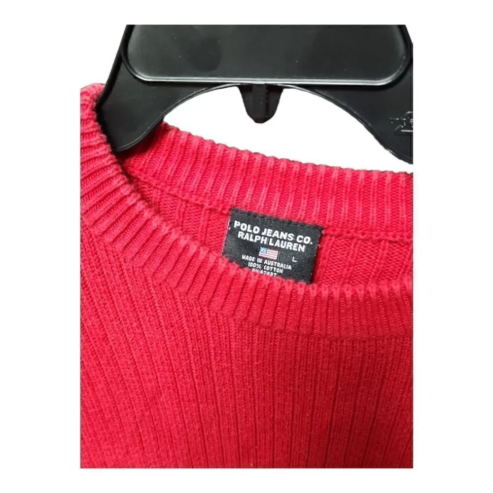 0127 -Vintage Ralph Lauren Polo jeans company flag sweater knit size L
